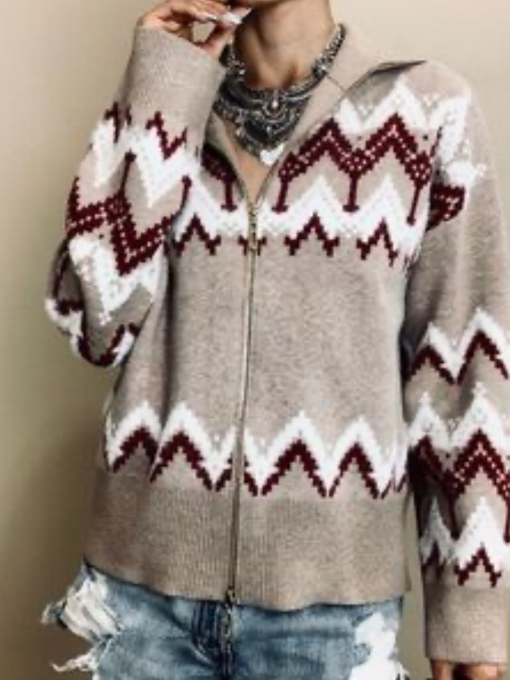 NWOT-Cynthia Rowley Fair Isle Zip Cardigan